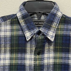 David Taylor Men’s Flannel Shirt Size Large in Blue and Green Plaid Made in USA